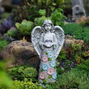 Photo 1 of Homight Garden Decor Angel Statue, Solar Outdoor Patio Garden Sculptures &Sympathy cemetary Grave Decorations Gifts for Pets and Lost Love Ones Silver Resin 