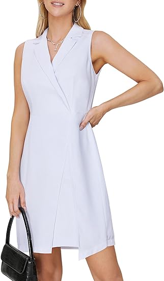 Photo 1 of EXLURA Women's Formal Sleeveless Wrap Dress Summer 2024 V Neck Business Casual Work Dresses Cocktail Party Mini Dress SIZE L