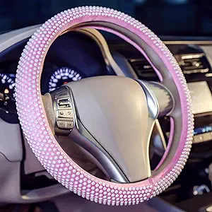 Photo 1 of 2023 New Car Pink Steering Wheel Cover Women,Cute Stylish Elegant Pearl Bling Accessories Interior Anti slip for Sedan SUV Pickup Truck 14.5-15 inch 