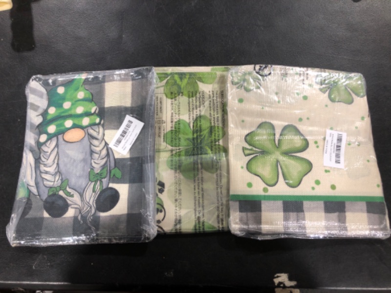 Photo 1 of 3 PACK Artoid Mode Lucky Shamrock Gnome St. Patrick's Day Table Runner, S 13x36 Inch 13" x 36", Table Runner Green