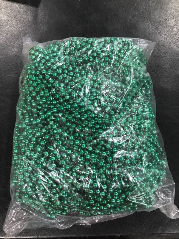 Photo 1 of 33 inch 07mm Round Metallic Green Mardi Gras Beads - 6 Dozen (72 Necklaces)