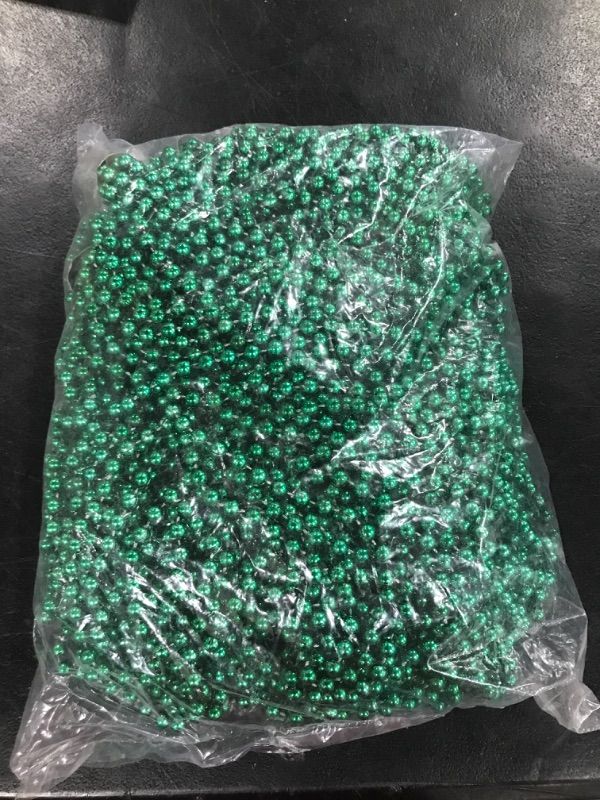 Photo 2 of 33 inch 07mm Round Metallic Green Mardi Gras Beads - 6 Dozen (72 Necklaces)