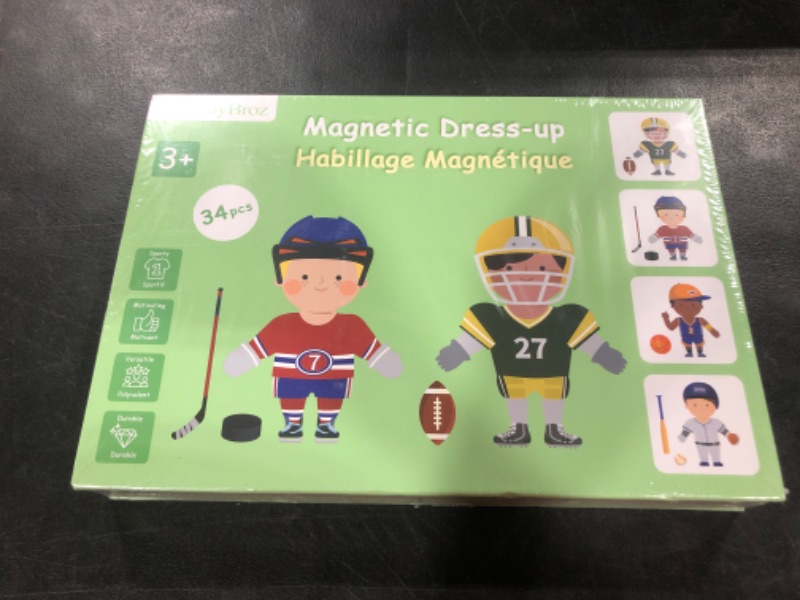 Photo 2 of Magnetic Dress-Up Dolls Playset, Paper Dolls Featuring Sports Outfits and Gears: Football, Basketball, Hockey, Baseball, Magnet Toy for Toddler Boys