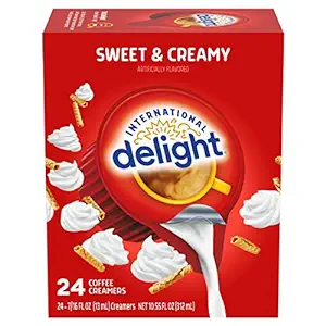 Photo 1 of International Delight Coffee Creamer Singles, Sweet & Creamy, Shelf Stable Flavored Creamer, 24 Ct, 16 FL Oz, Pre-Portioned Creamers BB 09.07.24