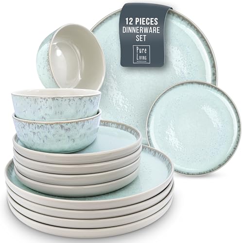 Photo 1 of 12 Piece Dinnerware Sets for 4 - Modern Style Stoneware Dinnerware Set - Scratch Resistant, Dishwasher, Microwave Safe Plates and Bowls Sets Ceramic,
