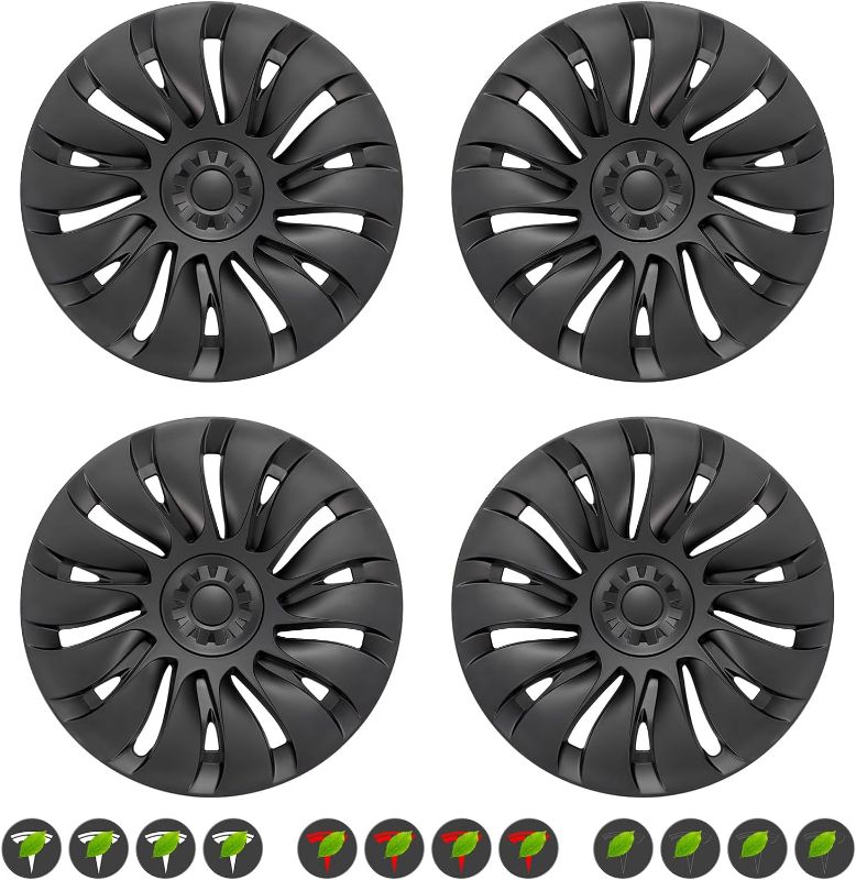 Photo 1 of Wheel Covers 19 Inch 4PCS for Tesla Model Y Wheel Replacement Wheel Caps Compatible with Tesla Model Y Accessories 2020 2021 2022 2023 Matte Black
