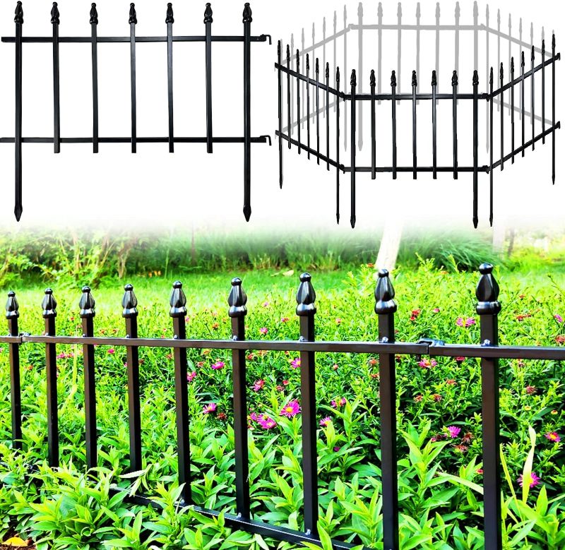 Photo 1 of Metal Decorative Garden Fence 22" Wide x 18" High (5 Panels, Total Length 9.17 feet), Metal Border Folding Fence, Landscape Fencing for Flower Bed, Yard, Animal Barrier (Black)
