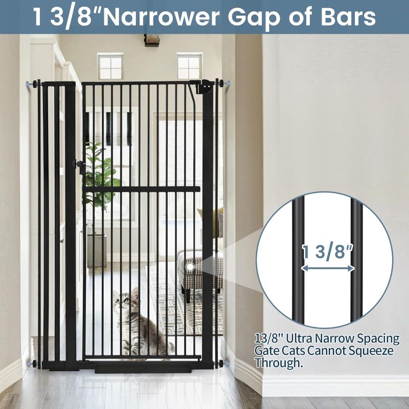 Photo 1 of 59” Extra Tall Pet Gate, Durable Metal Cat Gate with Double Safety Lock & Walk Thru Door - Self Closing/Stay Open/Open Both Ways, Pressure Mounted Dog Gate for Indoor Stairs, Doorways, Hallways
