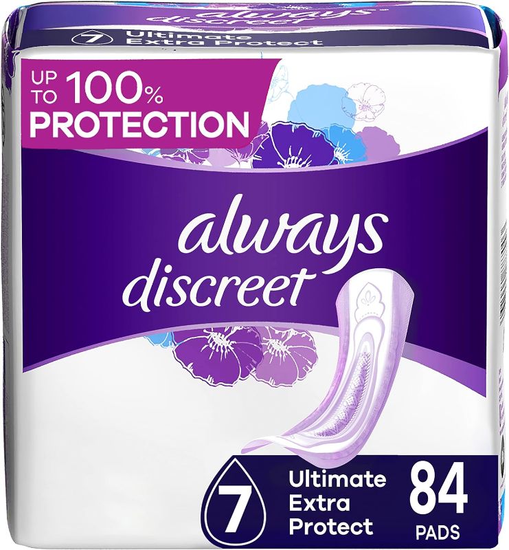 Photo 1 of Always Discreet Ultimate Extra Protection Incontinence & Postpartum Pads with Rapid Dry, 42 Count x Pack of 2 (84 Count Total)