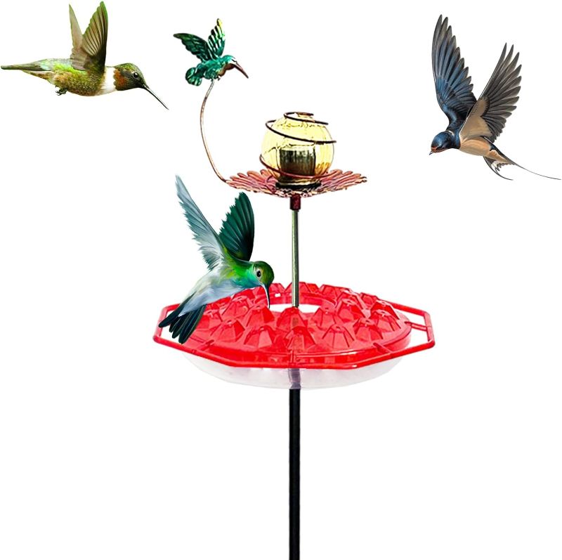 Photo 1 of 1PCS Hummingbird Feeder, Lighting Solar Lights Outdoor, Garden Decorations Outdoor, Upright Feeder with Led Lights, Easy to Clean and Fill (red)
