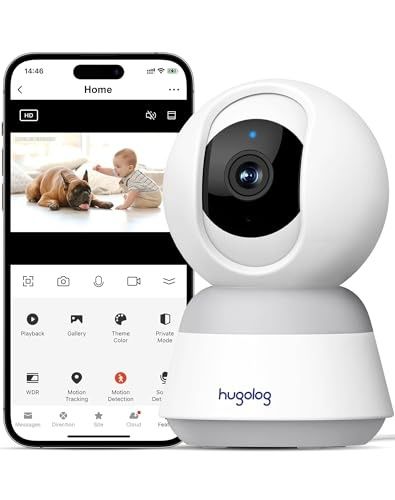Photo 1 of Hugolog 3K 5MP Indoor Pan/Tilt Security Camera with Auto-Focus,Ideal for Baby Monitor/Pet Camera/Home Security,Starlight Color Night Vision,Human/Pet
