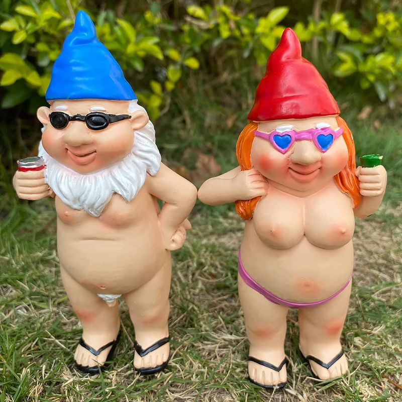 Photo 1 of 2PCS Funny Naked Garden Gnomes Outdoor Statues Naughty Gnomes Sculptures Decoration Inappropriate Sexy Couple Knomes Figurines Gift for Indoor Outside Lawn Yard Porch
