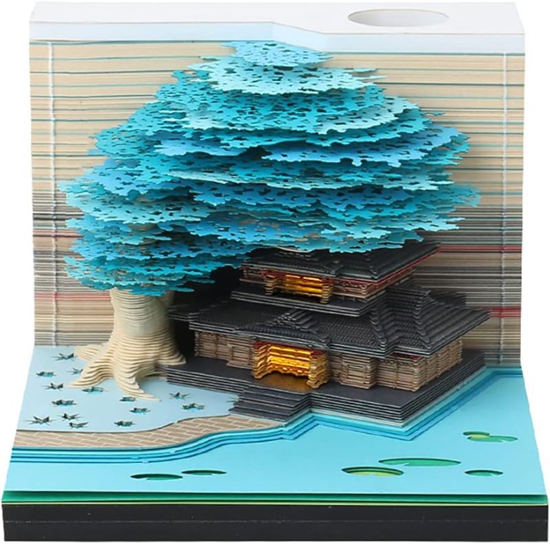 Photo 1 of SIWEME 3D Memo Pad Tree Model Colorful 3D Sticky Notes Paper Notes,3D Art Notepad with Pen Holder LED (Blue Marriage Tree)
