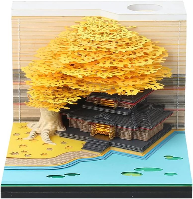 Photo 1 of 3D Memo Pad Tree Model Colorful 3D Sticky Notes Paper Notes,3D Art Notepad with Pen Holder LED (Yellow Marriage Tree)
