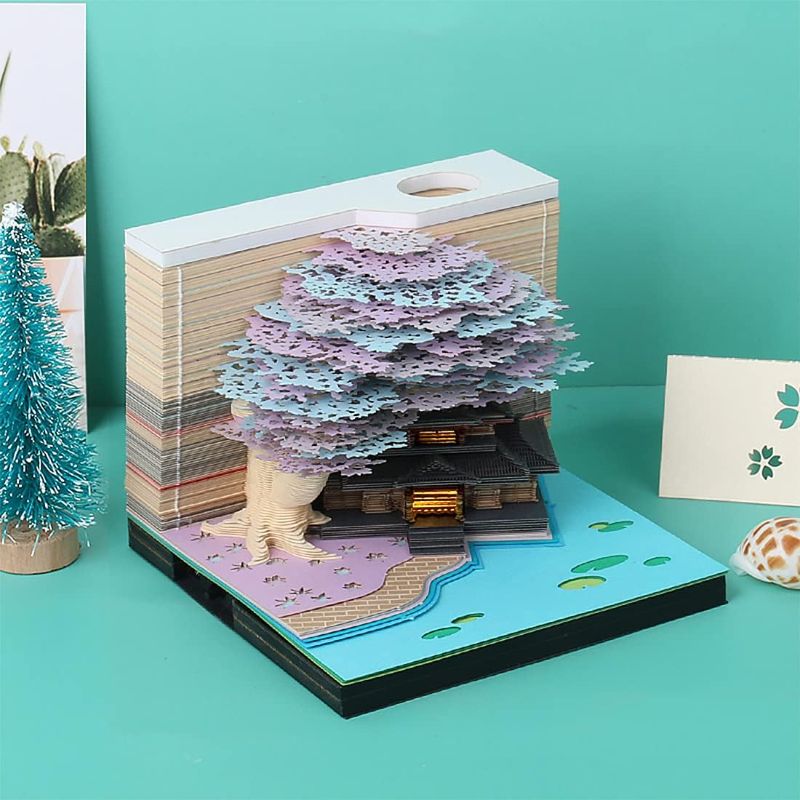 Photo 1 of 3D Memo Pad Tree Model Colorful 3D Sticky Notes Paper Notes,3D Art Notepad with Pen Holder LED(Purple Marriage Tree)
