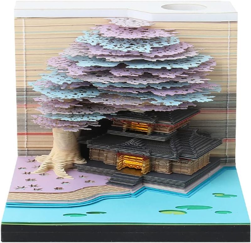 Photo 1 of 3D Memo Pad Tree Model Colorful 3D Sticky Notes Paper Notes,3D Art Notepad with Pen Holder LED(Purple Marriage Tree)
