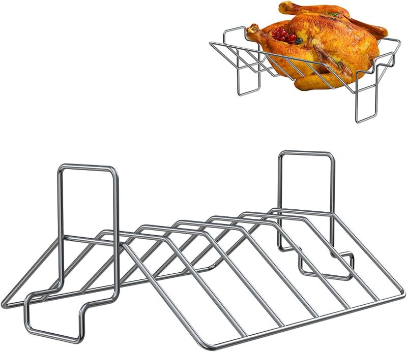 Photo 1 of U-Shape Turkey Roasting Rack, 2 in 1 Turkey Stainless Steel Roaster Rack and Rib Rack Compatible with Large and XLarge Big Green Egg Grill Accessories, for 18" or Bigger Kamado Joe Grill
