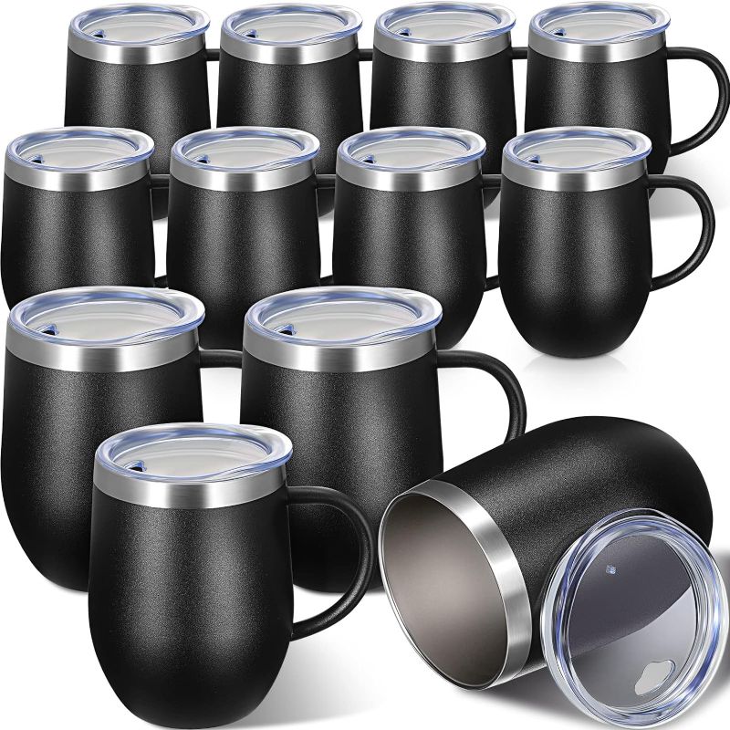 Photo 1 of 12 Pcs Wine Tumblers Bulk 12oz Stainless Steel Tumbler Coffee Cup with Lid and Handle Double Wall Vacuum Tumbler Insulated Travel Tumbler Cup for Hot Cold Drinks Coffee Cocktails Champaign Beer
