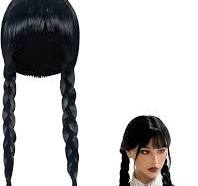 Photo 1 of Junova Goth Halloween Costume Wednesday Addams Outfit - Braided Wigs with Bangs, Fake Thing Hand Addams Family Set ( HAIR Set) C-Set