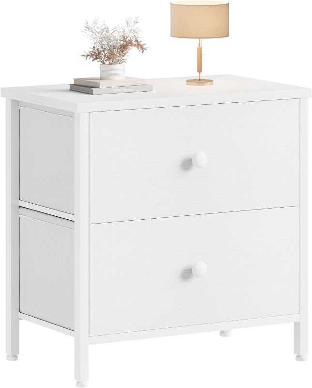 Photo 1 of BOLUO White Nightstand 2 Drawer for Bedroom,Small Night Stand with Fabric Drawers End Table Modern 