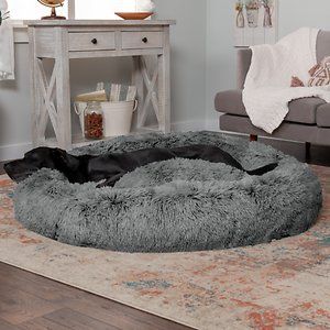 Photo 1 of FurHaven Calming Cuddler Long Fur Donut Bolster Dog Bed, Gray, Jumbo
