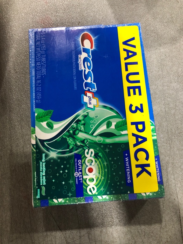 Photo 1 of Crest Plus Scope Outlast Complete Whitening Toothpaste, Mint, 5.4 Ounce, 3 Count Best By Expire July 2024