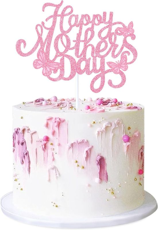 Photo 1 of Happy Mother's Day Cake Topper Mom Letter Cake topper Gold Glitter Cake topper Decorative Party Cake Decoration for Mother's Day(Rose Gold-Gold-mom) (butterfly 1)