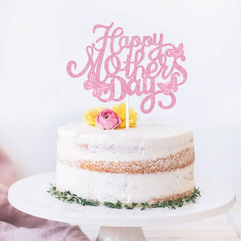 Photo 1 of Happy Mother's Day Cake Topper Mom Letter Cake topper Gold Glitter Cake topper Decorative Party Cake Decoration for Mother's Day(Rose Gold-Gold-mom) (butterfly 1)
