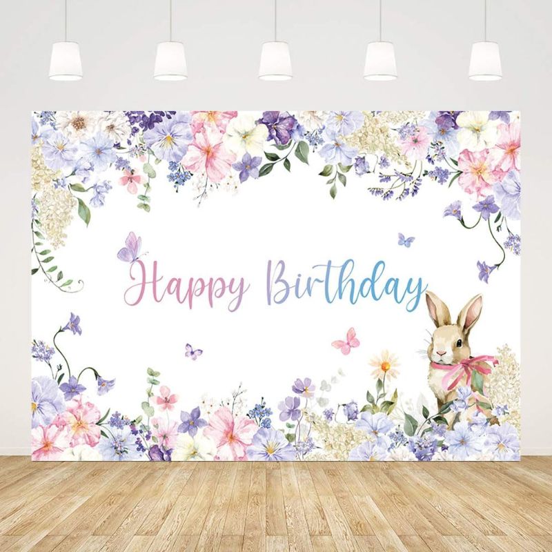 Photo 1 of 7x5ft Happy Birthday Backdrop for Photography Spring Happy Easter Egg Background for Boys Girls Supplies Rabbit Flowers Decorations Easter Banner Photo Props