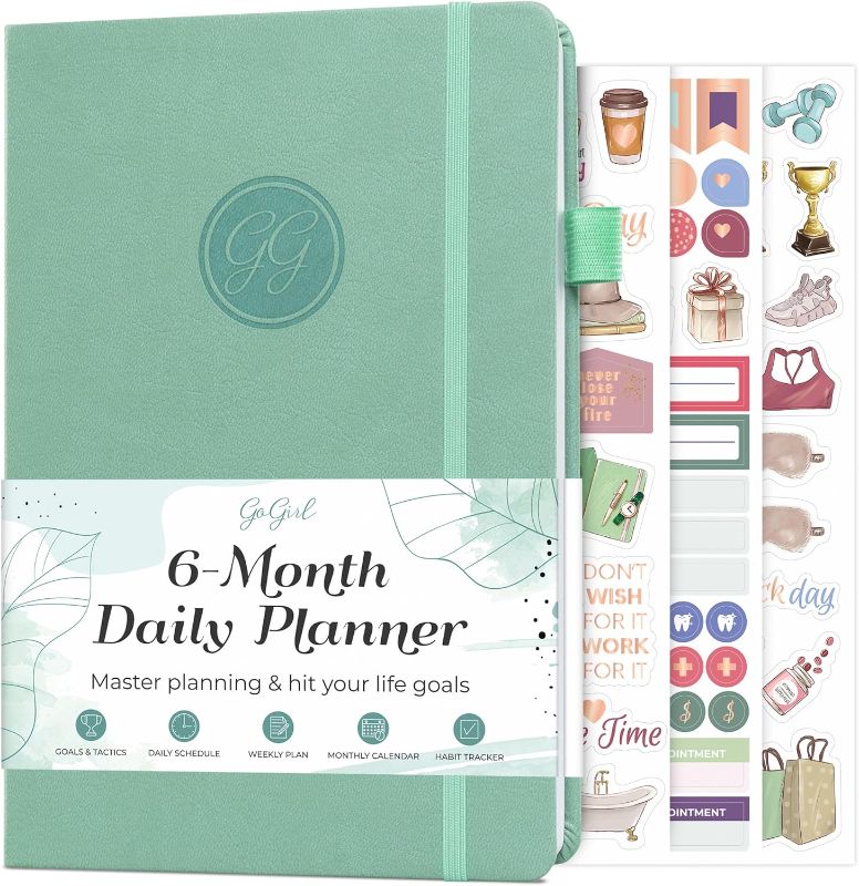 Photo 1 of GoGirl Daily Planner – Undated 6-Month Time Block Planner with Habit Tracker, Task & To-do List – Hourly Schedule Organizer for Work & Time Blocking – A5 Size, Hardcover (Mint Cream) 
