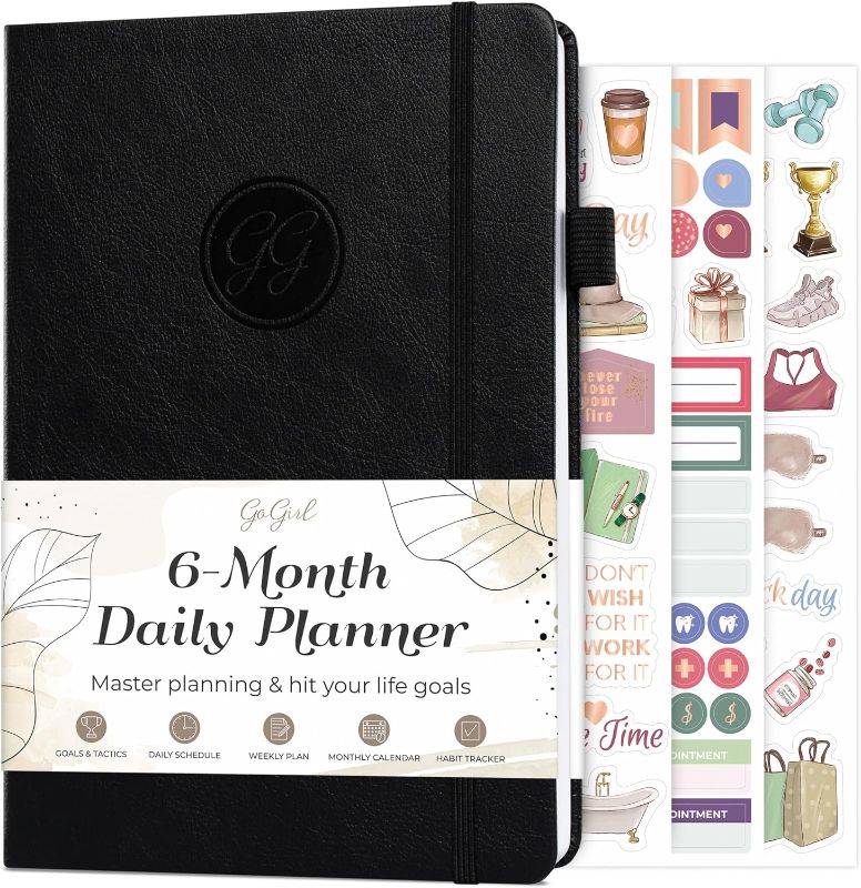 Photo 1 of Daily Planner – Undated 6-Month Time Block Planner with Habit Tracker, Task & To-do List – Hourly Schedule Organizer for Work & Time Blocking – A5 Size, Hardcover (Black)