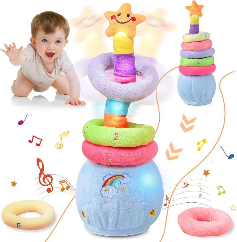 Photo 1 of  Dancing Baby Stacking Toys for Toddlers 1-3 Baby Crawling Toys Sensory Rainbow Stacking Rings Toys Repeat What You Say with 120 English Songs Tummy Time Infant Learning Toy Birthday Gifts
