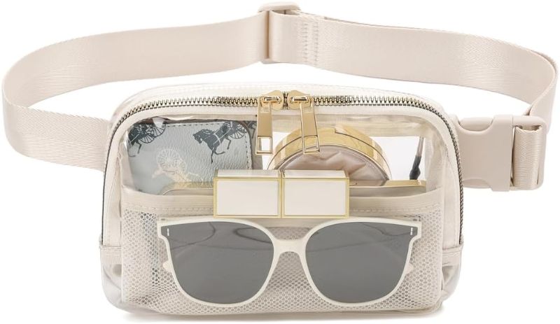 Photo 1 of Clear Fanny Pack Stadium Approved, Waterproof Fanny Pack Transparent Bag With Adjustable Strap For Travel Festivals Sports Party Beige
