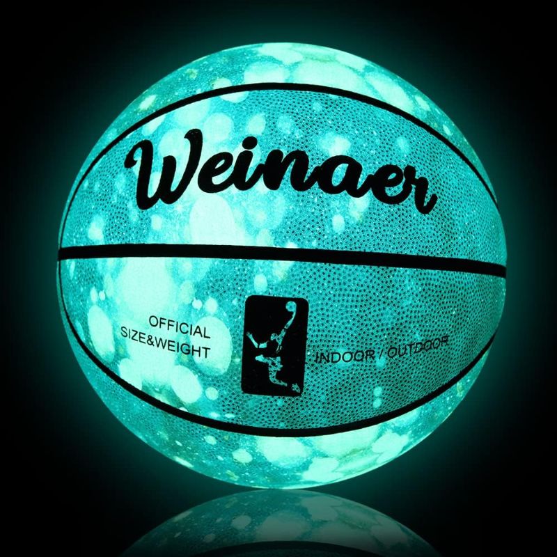 Photo 1 of Basketball Glow in The Dark, Luminous Glowing Leather Basketball, Green Light up Basketball Gift for Kids, Men, Women Indoor-Outdoor Night Basketball