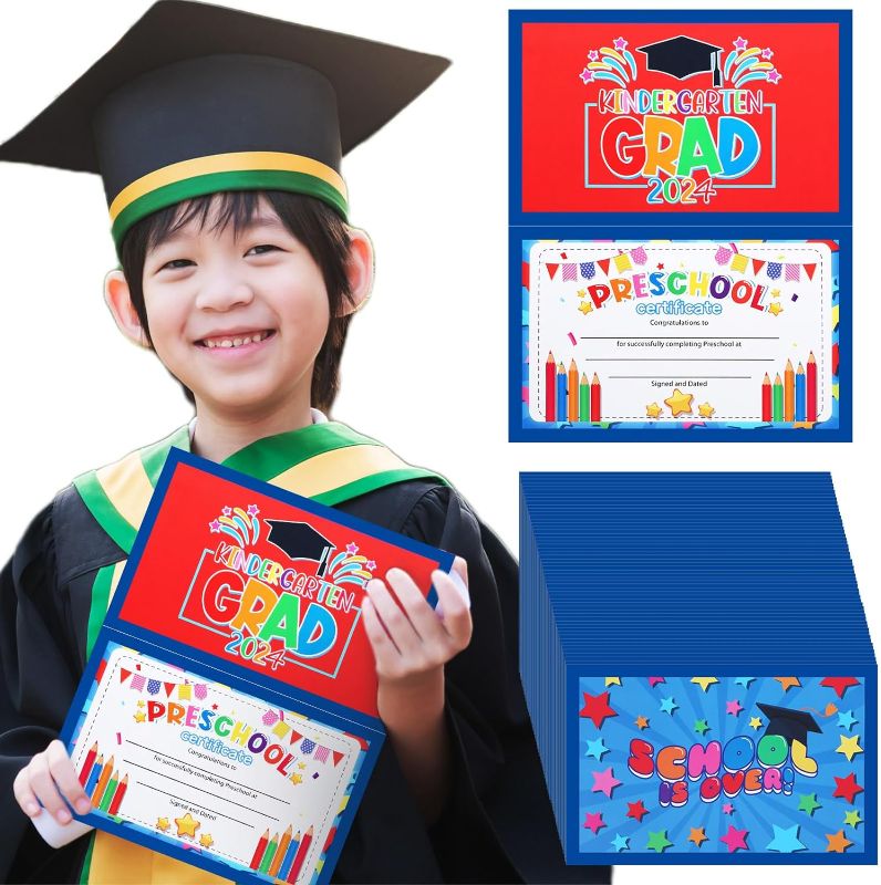 Photo 1 of 50 Pcs Bulk Kindergarten Diplomas Kindergarten Graduation Award Certificates Preschool Kindergarten Graduation Diploma 2024 Classroom Activities Certificate for Kids Students Teachers (50)