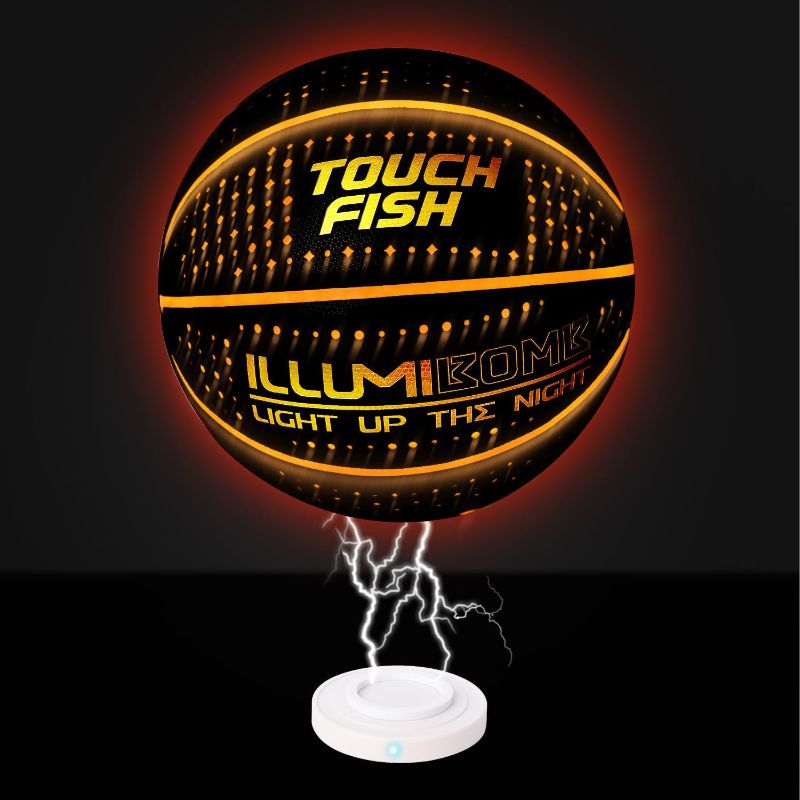 Photo 1 of Size 7 Wireless Charge Glow in The Dark LED Composite Leather Basketball with 2 pcs Basketball Bag & 1 pcs Pump,Light up The Night Creative Present for Outdoor Games