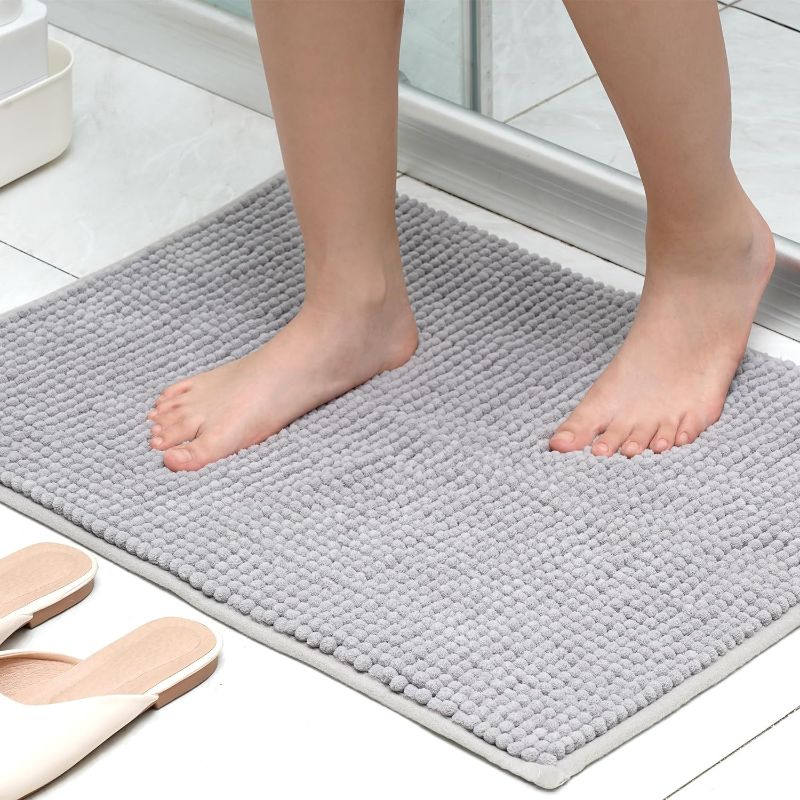 Photo 1 of Citylife Chenille Bathroom Rugs, Super Soft Non-Slip Absorbent Plush Bath Mat, Durable and Machine Washable - Ideal for Showers, Tubs, and Doorways?Silver Gray, 24"x16" ? Silver Gray 24" x 16"