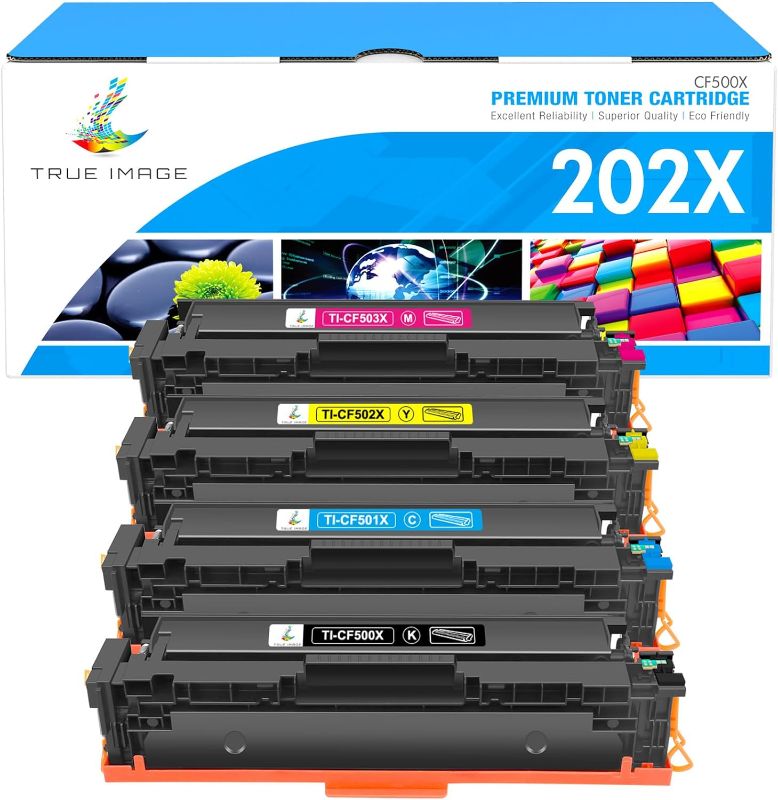 Photo 1 of Compatible Toner Cartridge Replacement for HP 202X CF500X CF500A 202A Color Pro MFP M281fdw M281cdw M254dw M281fdn 281fdw M254 M281 Toner Printer (Black Cyan Yellow Magenta, 4-Pack)