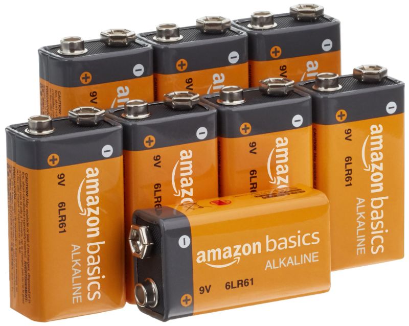 Photo 1 of Amazon Basics 8-Pack 9 Volt Alkaline Performance All-Purpose Batteries, 5-Year Shelf Life, Packaging May Vary 8 Count (9V/6LR61)