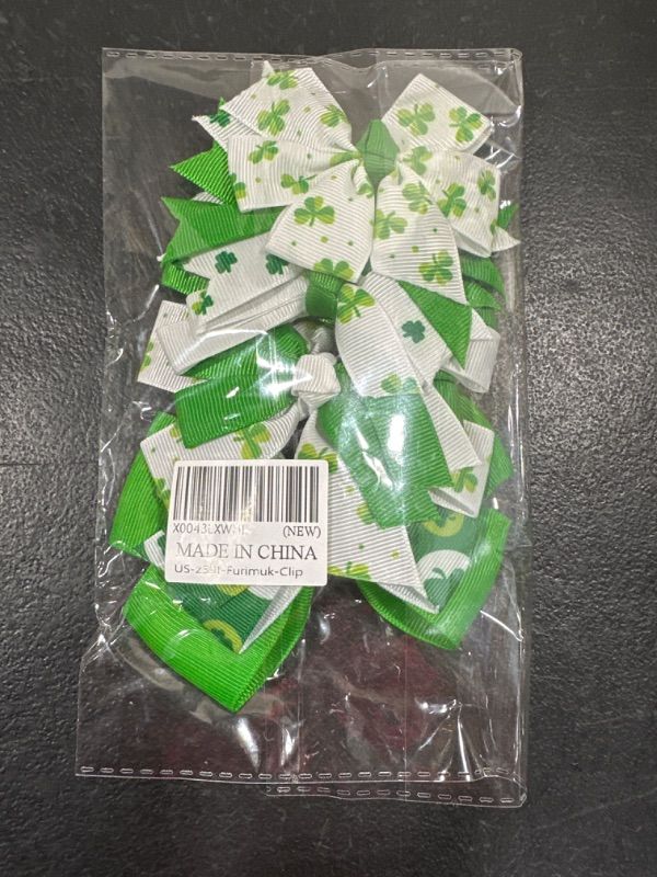 Photo 2 of 5PCS St. Patrick's Day Hair Bows Clips Irish Shamrock Clover Hair Accessories Ribbon Green Barrettes with Alligator Hairpins for Girls Women Saint Patricks Day Party Favor