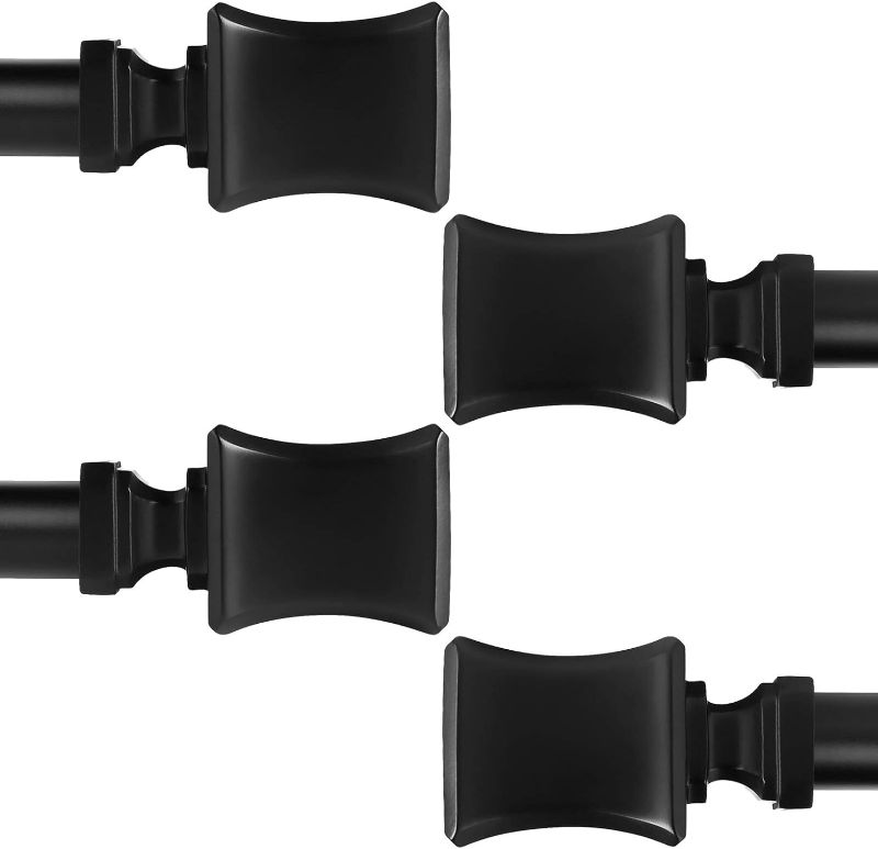 Photo 1 of knobelite (4 Pack)1-Inch Diameter Decorative Single Window Curtain Rod for Windows Set,Adjustable Length from 22 to 42-Inch with Square Finials,Brackets&Hardware,Black Finish Curtain Rod for Home