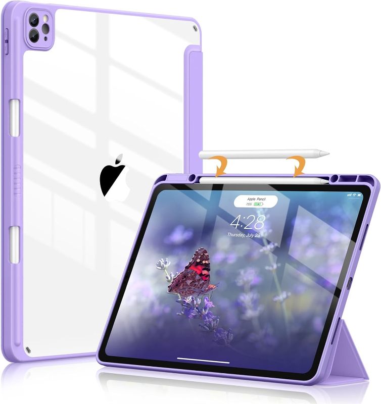 Photo 1 of Soke Case for iPad Air 13 M2 2024/Pro 12.9 (6th/5th/4th Generation, 2022/2021/2020) - Pencil Holder+Auto Sleep/Wake+Camera Protection, Shockproof Back Cover for iPad Pro 12.9 Inch,Clove Purple
