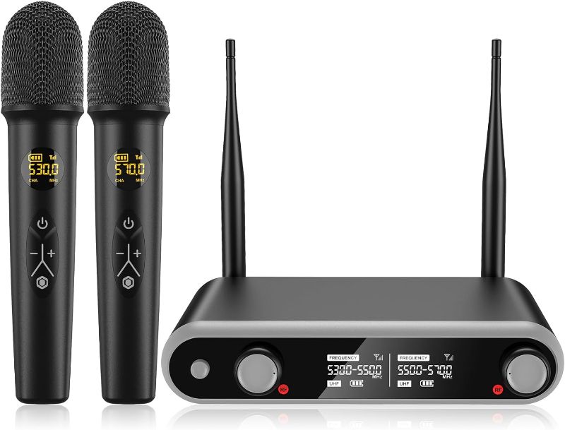 Photo 1 of Wireless Microphone System Karaoke Machine - Rechargeable Handheld Dynamic Microphones, Dual Wireless Mics, Adjustable UHF Channels, Auto Scan, 330ft Range, Microphone for Karaoke