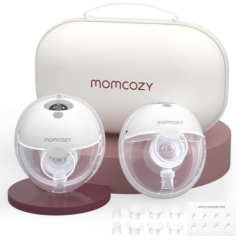 Photo 1 of Momcozy Breast Pump Hands Free M5, Wearable Breast Pump of Baby Mouth Double-Sealed Flange with 3 Modes & 9 Levels, Electric Breast Pump Portable - 24mm, 2 Pack Quill Gray
