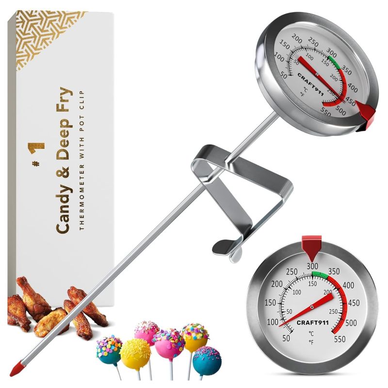 Photo 1 of Candy Thermometer with Pot Clip - Deep Fry Oil Thermometer for Frying - Cooking Thermometer for Frying Oil Candle Making Hot Oil Deep Fryer Thermometer 8" Side of Pot Thermometer
