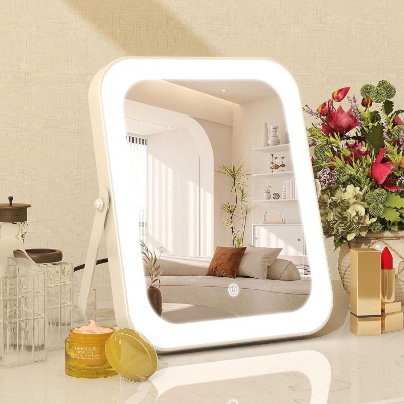 Photo 1 of 8"x10" Lighted Vanity Mirror, Makeup Mirror with Light, Dimmable Touch Screen, Portable Travel Mirror with U-Shaped Bracket, Cosmetic Mirror with Lights for Makeup Desk ? Dressing Room
