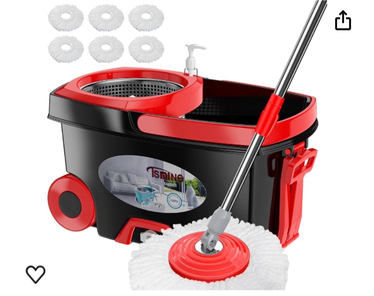 Photo 1 of FunClean Spin Mop and Bucket,Mop and Bucket with Wringer Set for Home,360 Spinning Mopping Floor Cleaning Tool with 6 Microfiber Replacement Head Refills,61" Extended Handle, 2X Wheel - Black