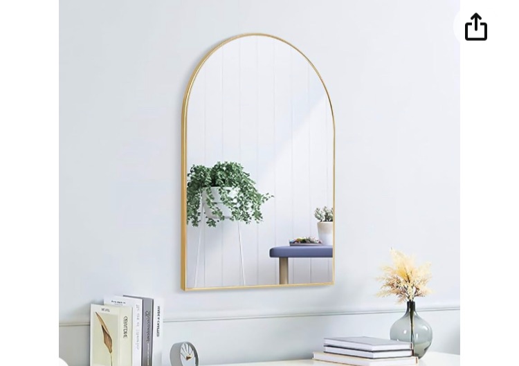 Photo 1 of 24x16 Arch Mirror Rectangle Wall Mounted Metal Frame Mirrors for Entryway Bedroom Bathroom Living Room 24 16 inch Gold