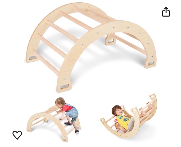 Photo 1 of Wooden Ladder Arch for Climbing, 3-in-1 Kids Climber Ladder & Rocker Board, Triangle Climber for Playground, Gym & Daycare, Climbing Toy for Toddlers Boys Girls