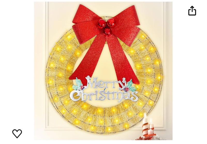 Photo 1 of 20“ Christmas Wreaths for Front Door, Lighted Christmas Wreaths Clearance, with Sequins, Sparkling Bowknot for Window, Wall